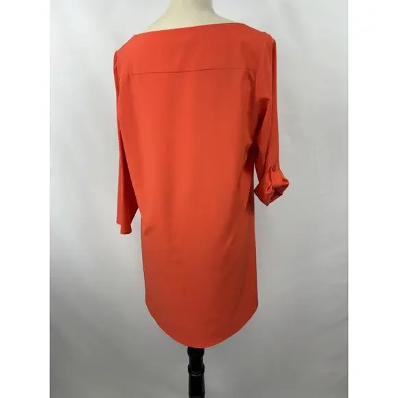 Blaque Label Shift Dress Bright Orange Medium Roll Tab Sleeves - Picture 5 of 13